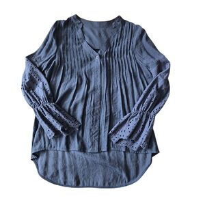 Dark Blue  Blouse with bell eyelet sleeves